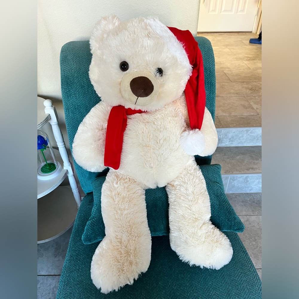 Jumbo Size Bear with Red Santa Hat and Scarf 30”